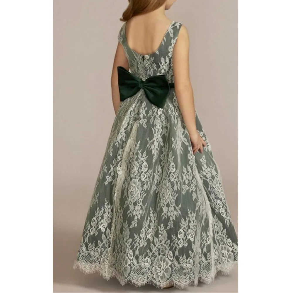 Renda tule vestidos da menina de flor crianças marfim pérolas apliques vestido de celebridade sem costas halter menina vestido de baile de bebê vestido de menina