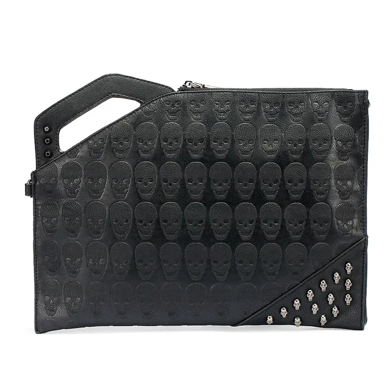 

New Trend Rivet Clutch Bag Men Skull Handbags Fashion Design Ghost Head Pattern Mens Clutches Shoulder Bag PU Leather Hand Bags