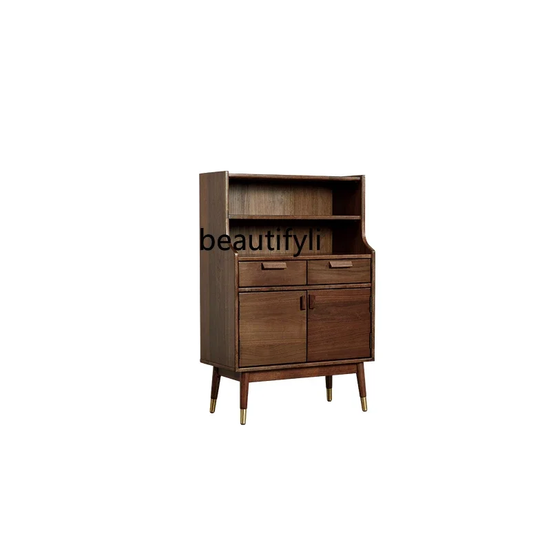 

Solid Wood Sideboard Cabinet Nordic Cupboard Side Cabinet Walnut Color Locker Modern Minimalist Tea Cabinet