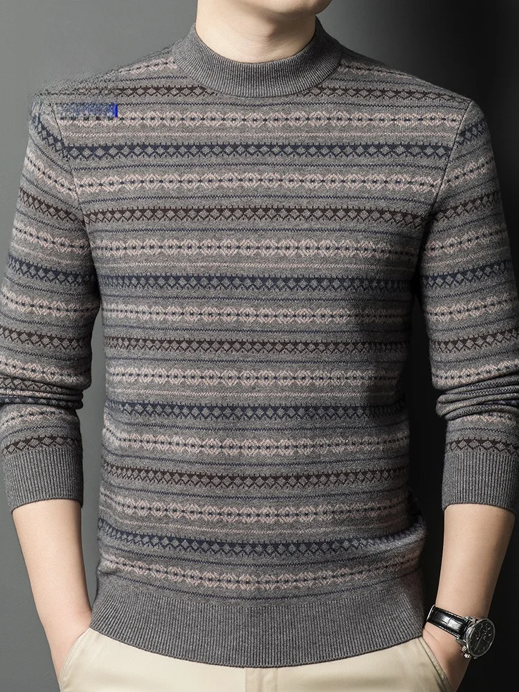 

Мужской вязаный свитер Rn, повседневный, утепленный, зимний, модный, с высоким воротником, классический крой, легкий в носке, длинный рукав