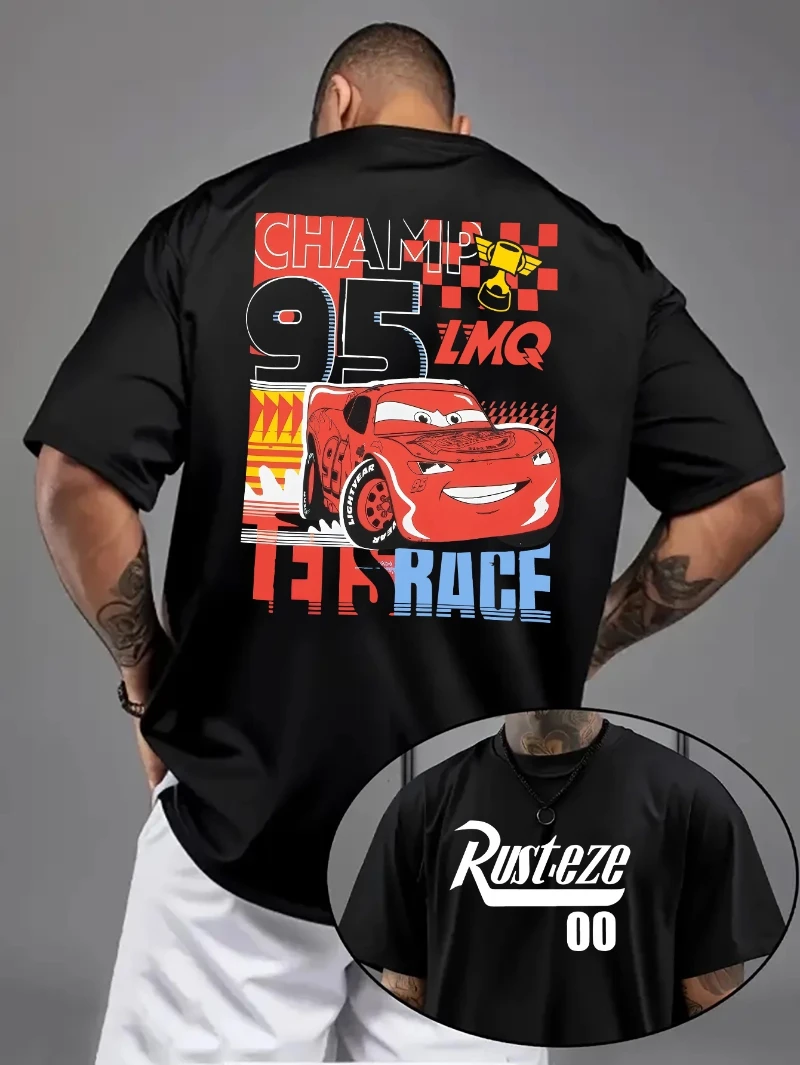 ديزني ماكوين طباعة سلسلة قصيرة الأكمام جولة الرقبة زوجين القطن الخالص مريحة تي شيرت الصيف الرجال اليومية ملابس رجالية عادية