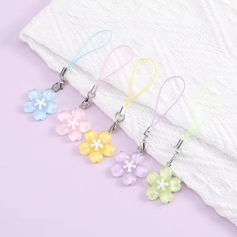Cute Colorful Flower Phone Strap Korean Style Resin Floral Bag Pendant INS Key Charm Accessories