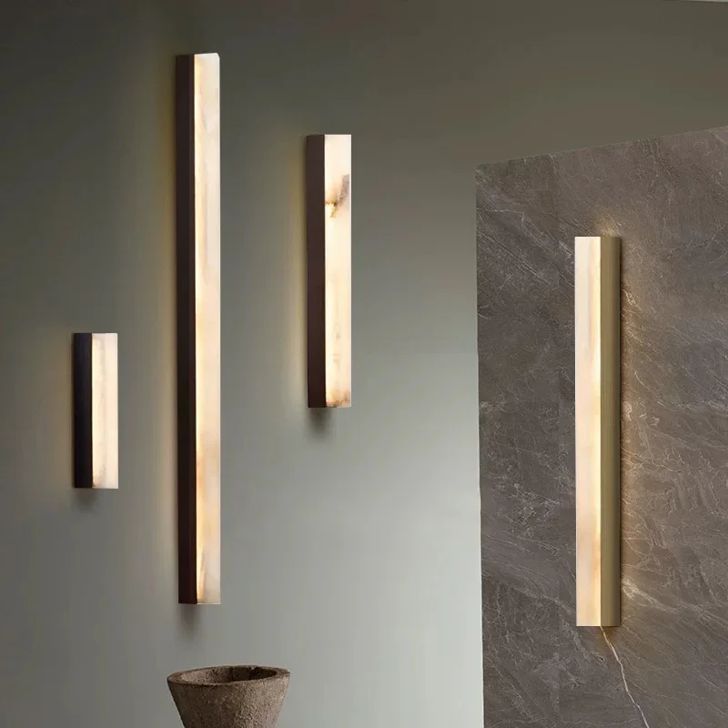 

2025 New French Copper Spanish Natural Marble Wall Lamp, Dimmable Lustre Sconce for Villa Restaurant, Elegant Home Lighting