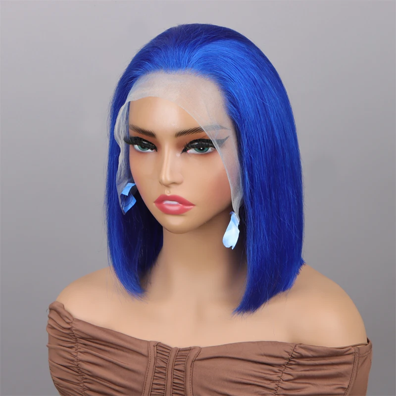 Wig rambut manusia renda depan biru 13x4 Wig Frontal renda transparan 13x4 Wig rambut manusia renda Wig rambut manusia Bob pendek Brasil