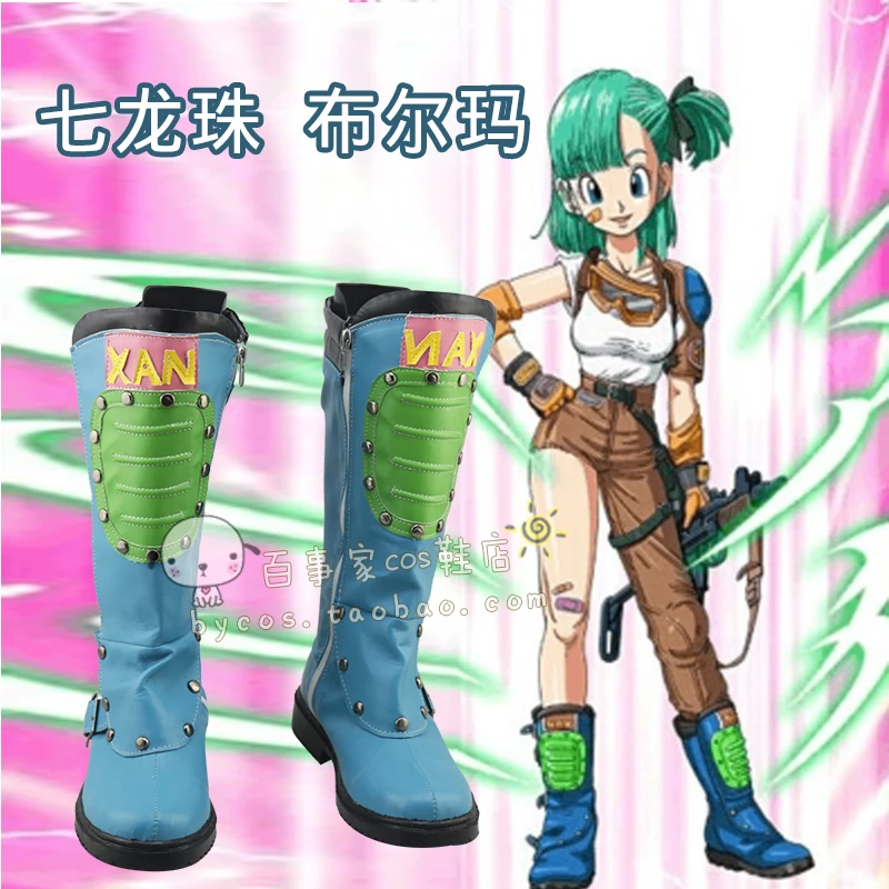 

JP Anime DBZ Bulma Cosplay Costume Shoes Blue Green Handmade Faux Leather Boots Anime Carnival Party Halloween Boots