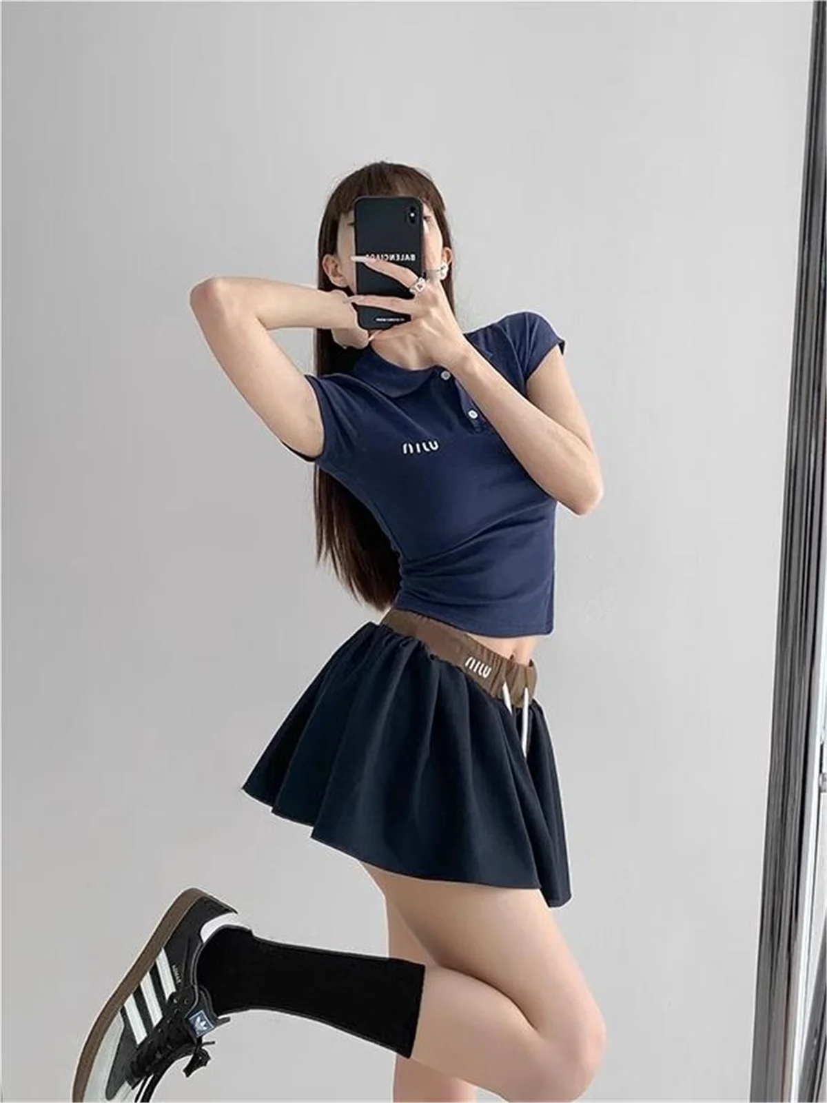 Harajuku mini skirts y2k clothes skirts 2024 Summer skirt for woman patchwork elastic waist drawstring tennis skirt with shorts