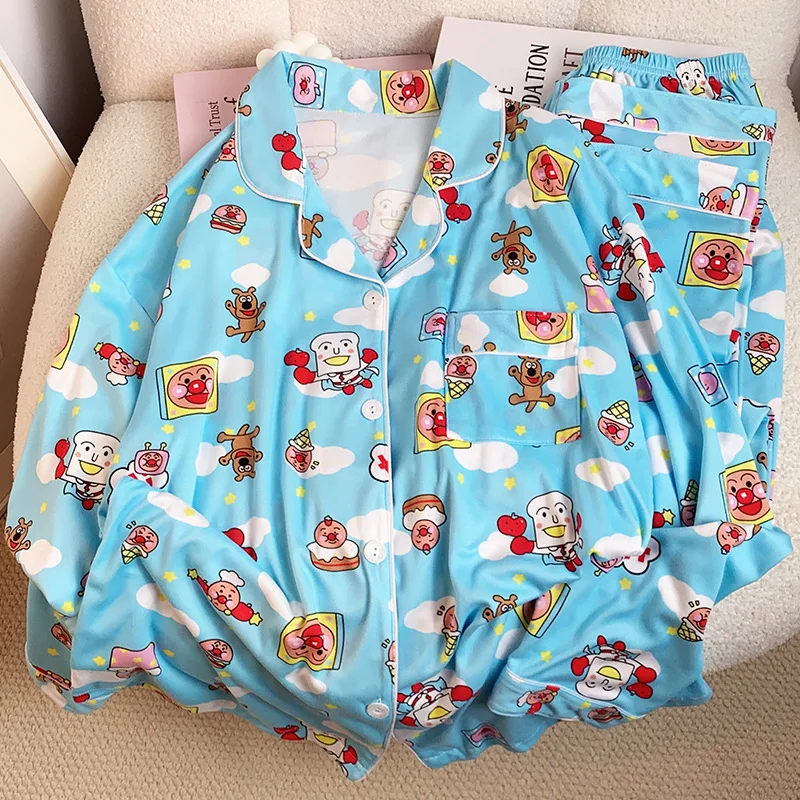 Anpanman Comfortable Home Clothing Outable Suit Long Sleeved Pants Kawaii Cartoon Clothes Cute  For Boys And Girls Holiday Gifts