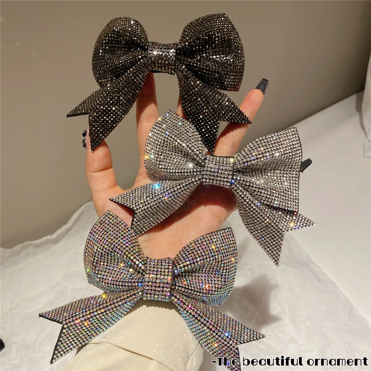 New Bow Hairpin Luxury Super Shiny Oversized Rhinestone Bow Hair Clip Fashion Versatile Hairclip Hair Accessories For Women