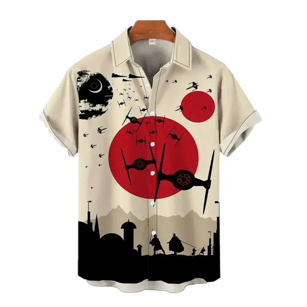 New men's summer shirt space war spaceship 3D printed Hawaiian shirt neutral street casual sports short sleeved top K0055