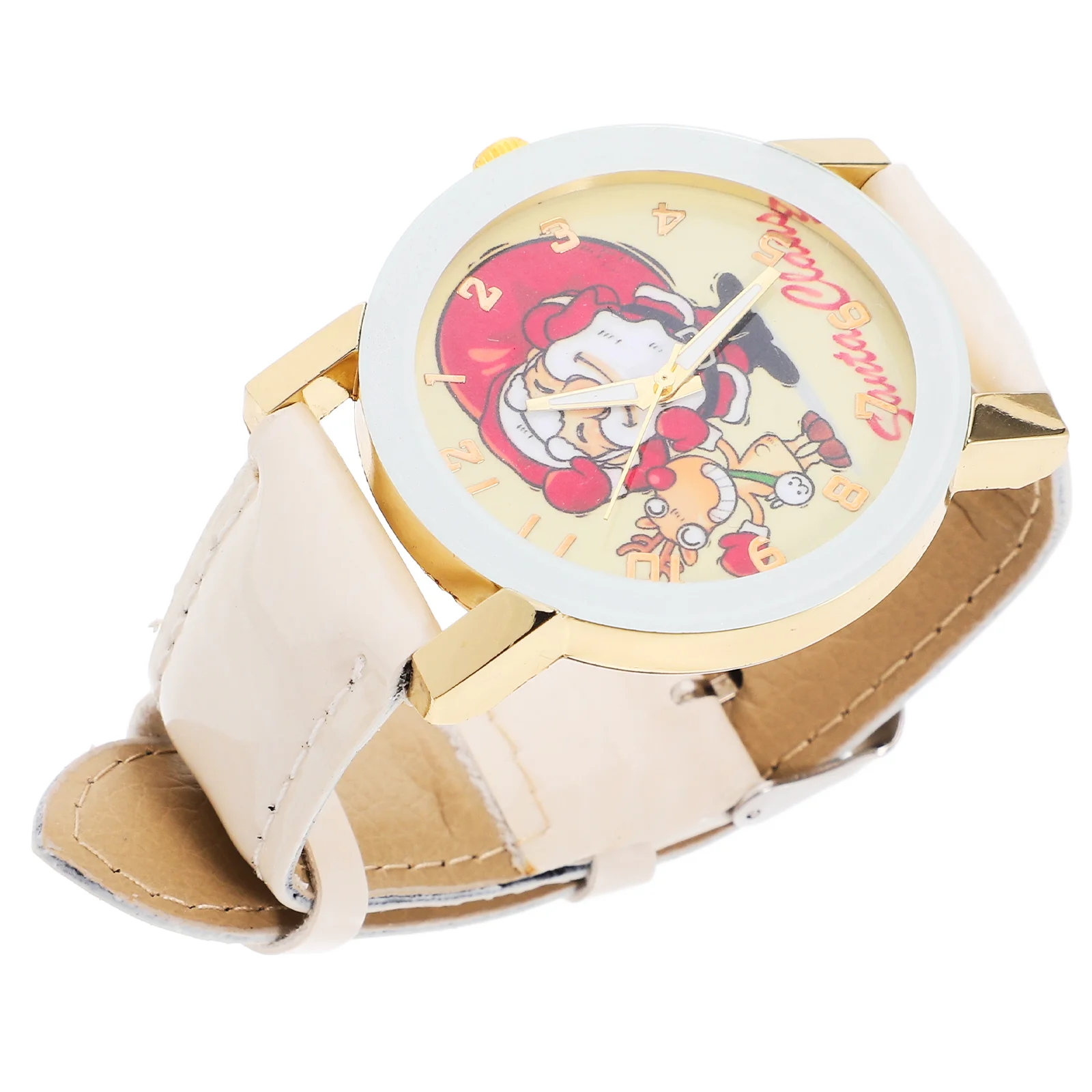 1 reloj de Navidad con patrón de dibujos animados, reloj de cuarzo con cinturón (blanco), reloj de Navidad para mujer