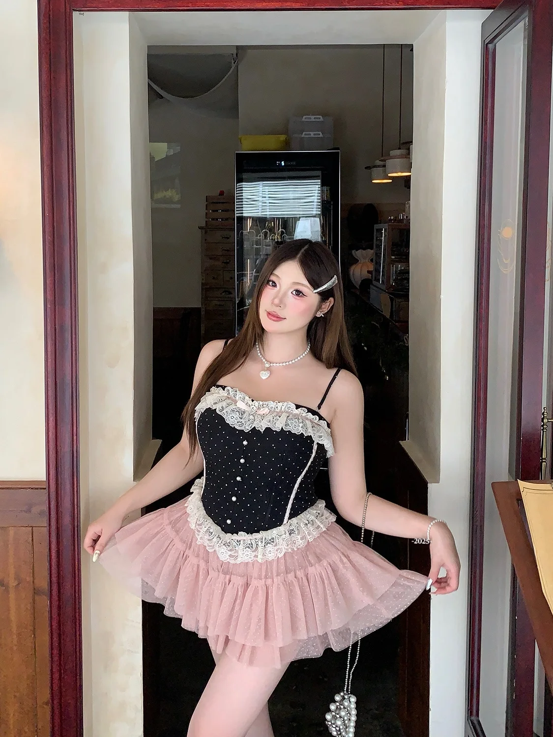 

CDSOUL Sweet over Sized Polka Dot Lace Short Skirt High Waist A-Line Midi Skirt Commute Style Summer Fashion Set Women's plus...