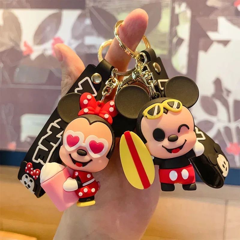 Disney Cartoon Mickey Minnie Keychain Cute Summer Beach Donald Daisy Duck Pendant Bag Car Key Accessories Gifts for Kids Friends