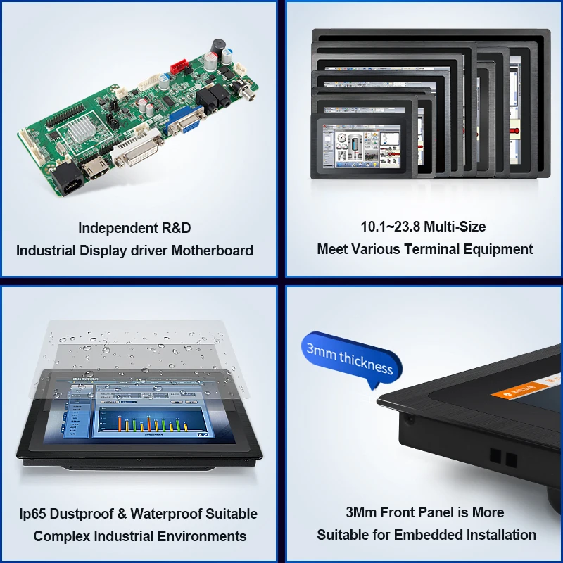 IP65 Full Flat Hd Wall Mount Open Frame Waterproof  Pos LCD TFT Panel Embed Industrial Capacitive Touchscreen Monitor
