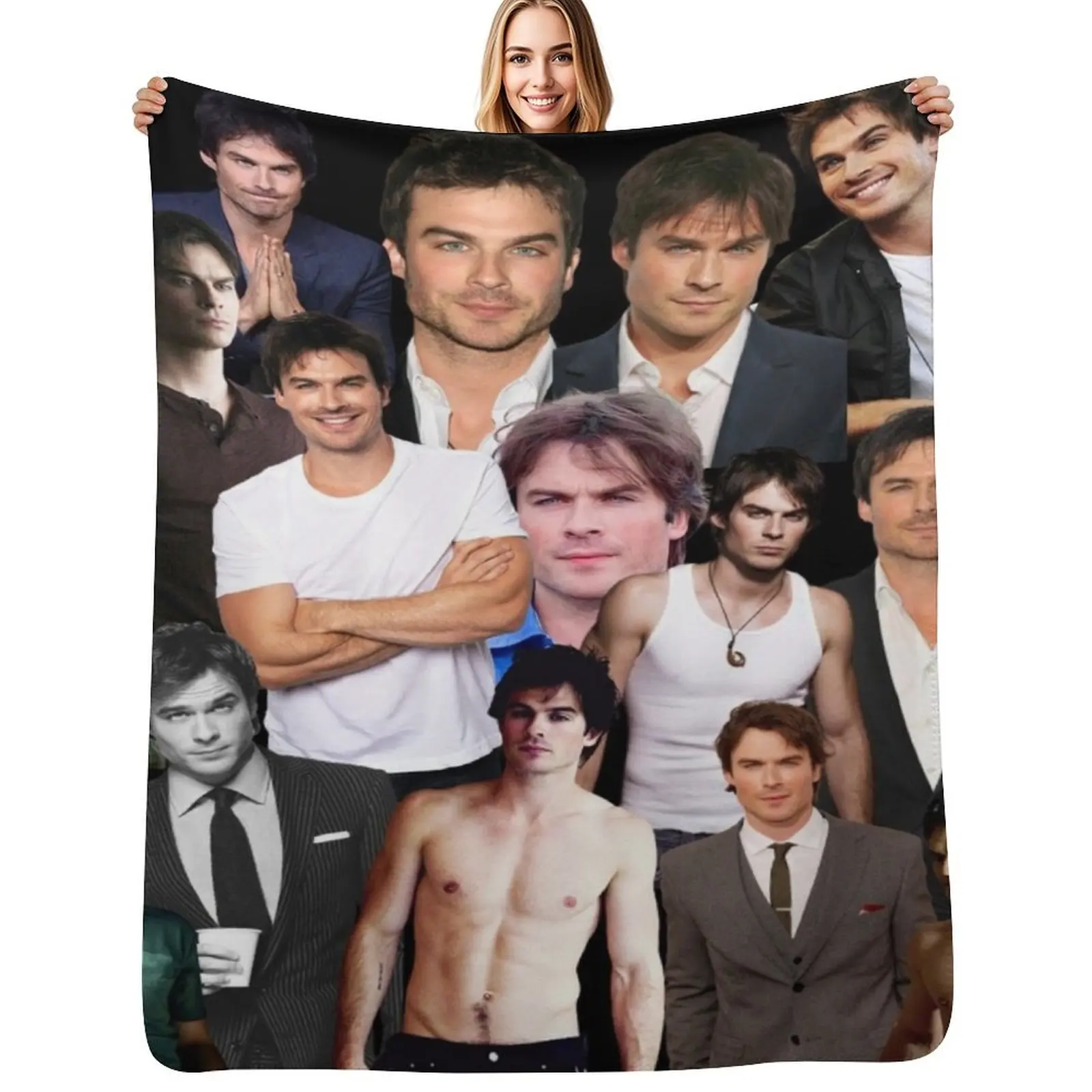 ian somerhalder photo collage Throw Blanket Sleeping Bag decorative Thins Soft Beds christmas gifts Furry Blankets
