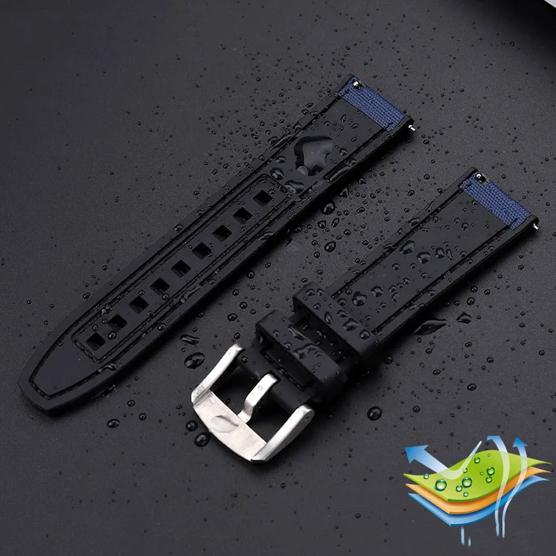 Tali Jam Tangan karet เหมาะสำหรับ Seagull Ocean Star 1210 816 416 Series สายนาฬิกาไนล่อนซิลิโคนกันน้ำสำหรับผู้ชาย22มม.