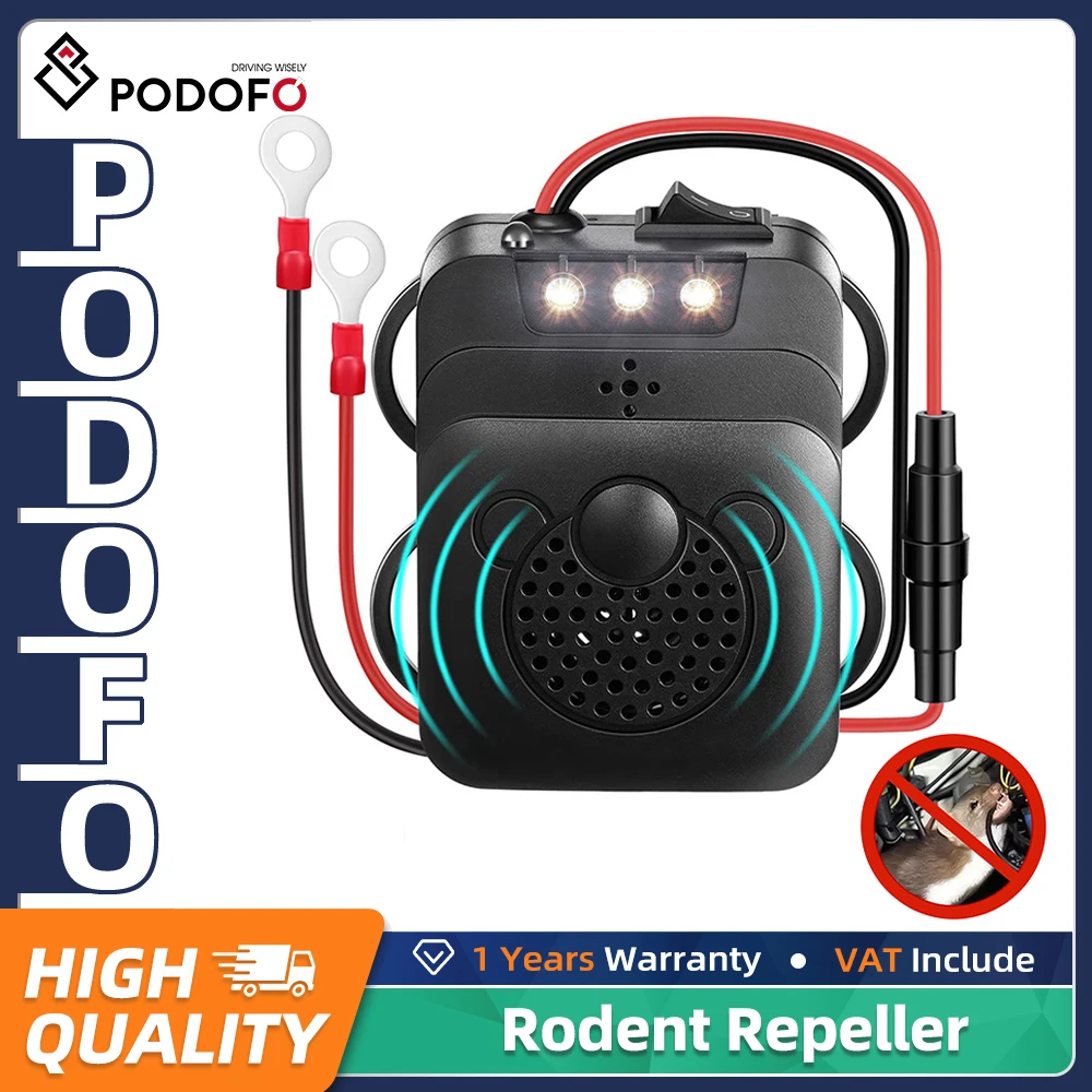 Podofo 12V Auto Ultraschall-Mäuseabwehr Anti-Ratten-Abwehrgerät Ungiftig mit Evictor Stroboskoplicht für Auto LKW Wohnmobil