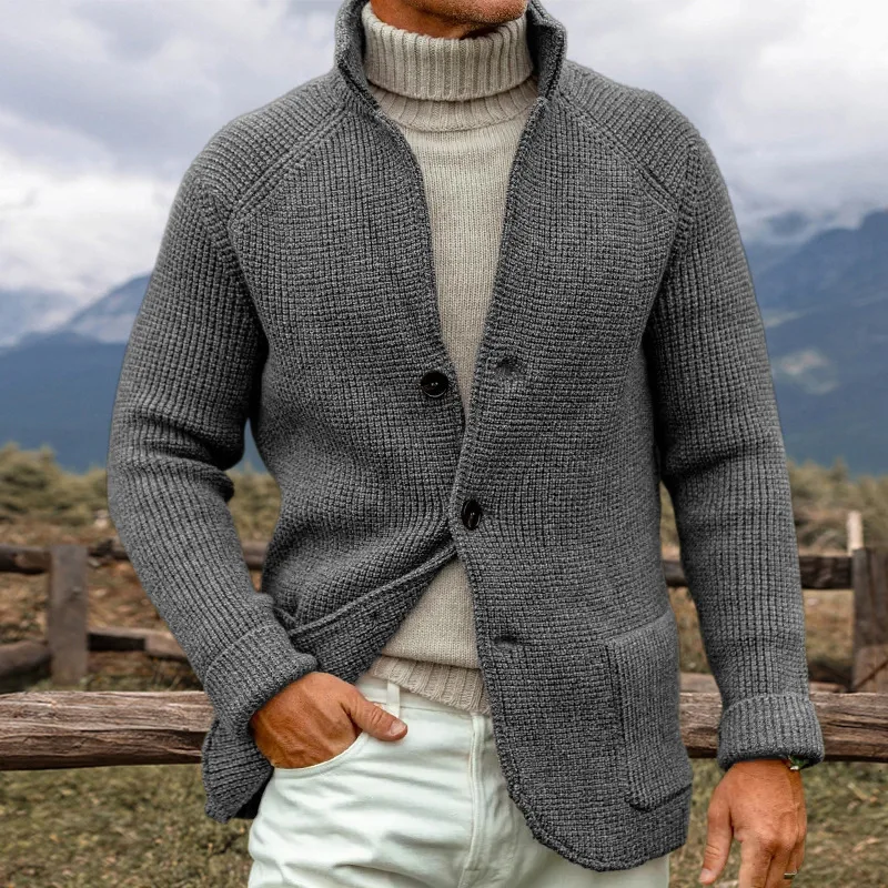 

Autumn Winter Men's Turn Collar Knitted Sweater Cardigan Jacket Streetwear Vintage Slim Fit Lapel Sweaters Coat Mens Clothing
