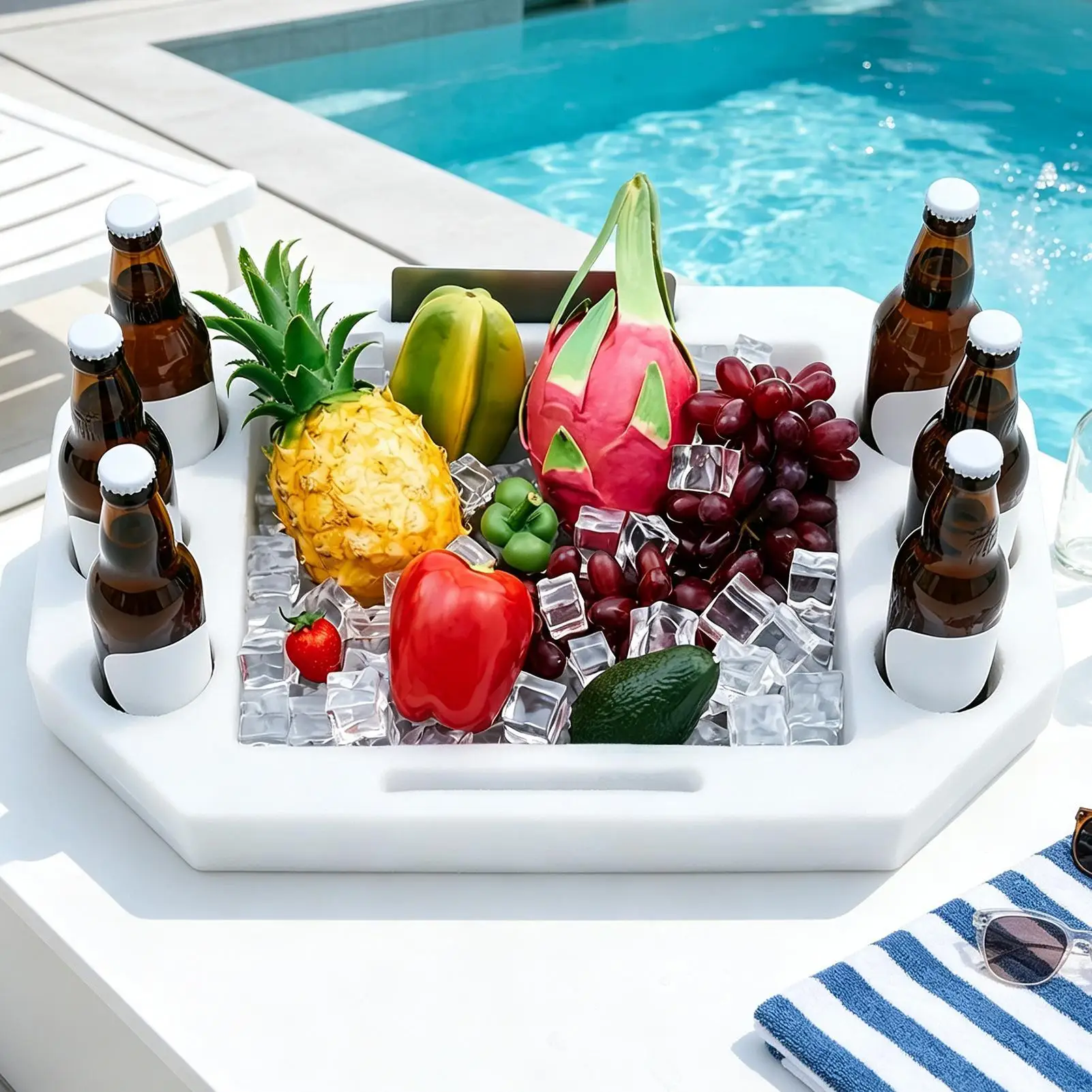 Pool Drink Float Tray Large Portable Drink Holder Serving Bar Floating Tray for Pool Pool Floating Table for Summer Lake Beach