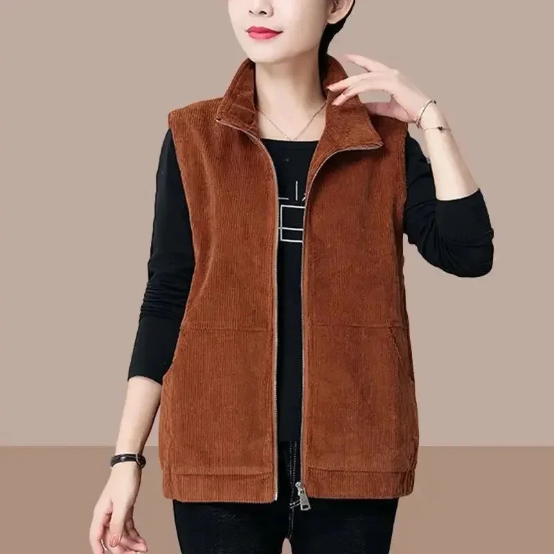 

Middle-aged Mothers Women Vest 2024 New Spring Autumn Loose Casual Sleeveless Zipper Waistcoat Jackets Female Short Ladies Top