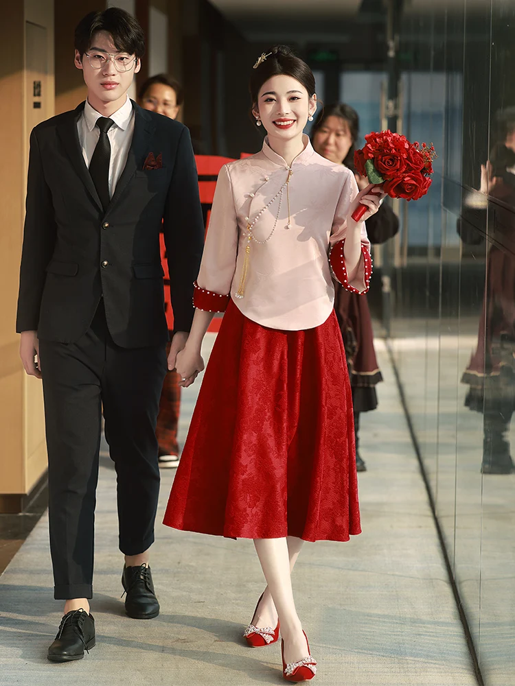 

Materni Wedding Dr New 2026 Morning Robe Engagement Ceremony plus Size Women's Qipao Dr High Waist A-Line Skirt