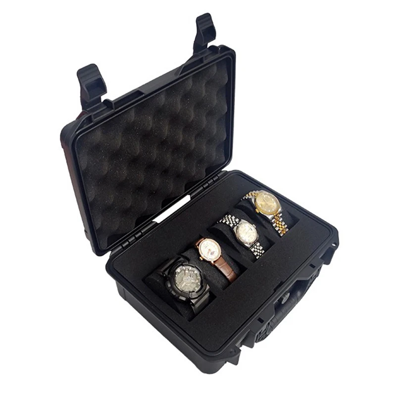 

4 Slots Watch Boxes Portable Travel Watches Storage Box Men's Wrist Watch Organizer Case Plastic Watches Safety Box with Lining