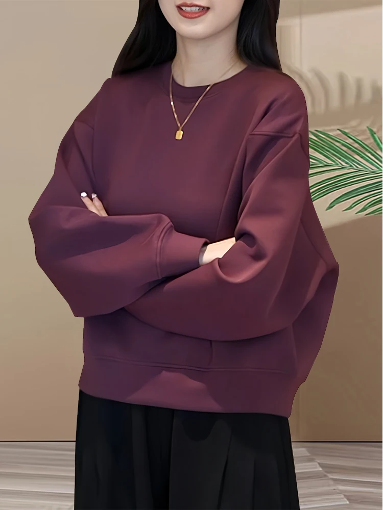 

Sli round Ne Long Sve Women's Sweatirt Trendy Spring Autumn High End Feel Good Looking Mom Clothes Korean Sle