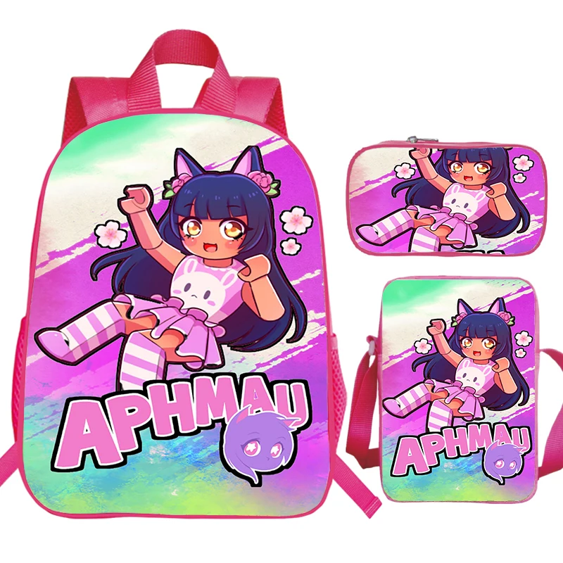 

3pcs Set Anime Aphmau 3d Print Backpack for Primary School Kids Cute Cartoon Bookbag for Girls Hight Quality Softback School Bag