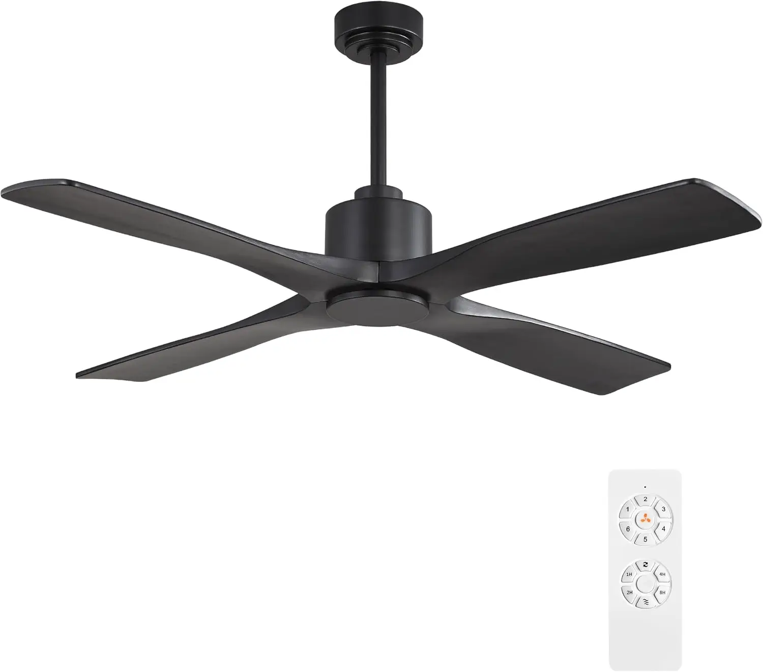 

Dc Ceiling Fan Without Lights Four Carved Solid Wood Blades Six Speed Noiseless Reversible Motor Matte Black Finish ETL Listed