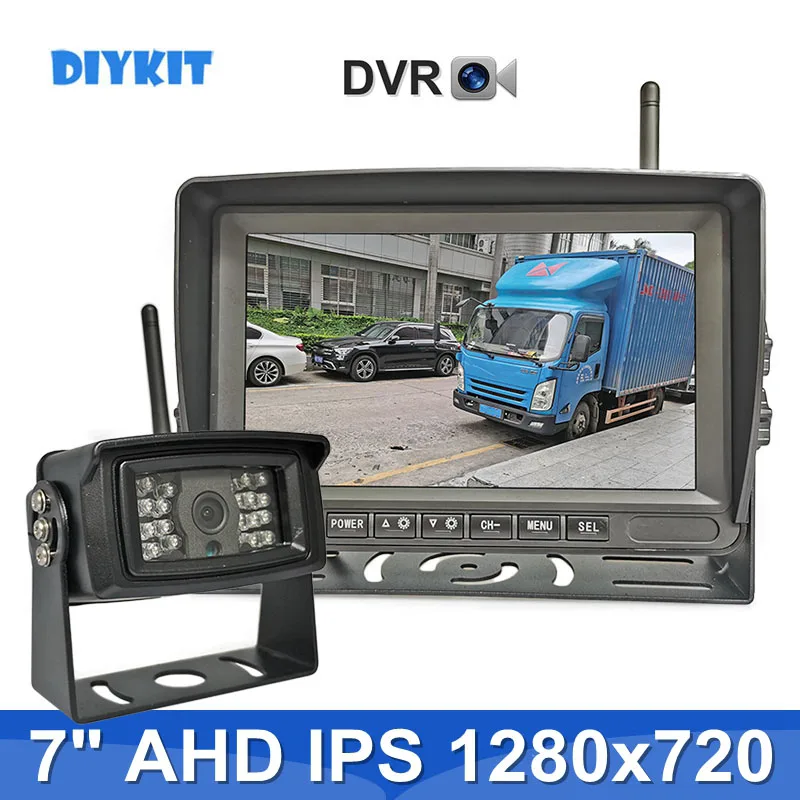 DIYKIT Wireless 7inch AHD IPS Truck DVR Monitor 1280x720 HD Night Vision Reverse Backup Recorder LED Camera for Bus Car Truck RV