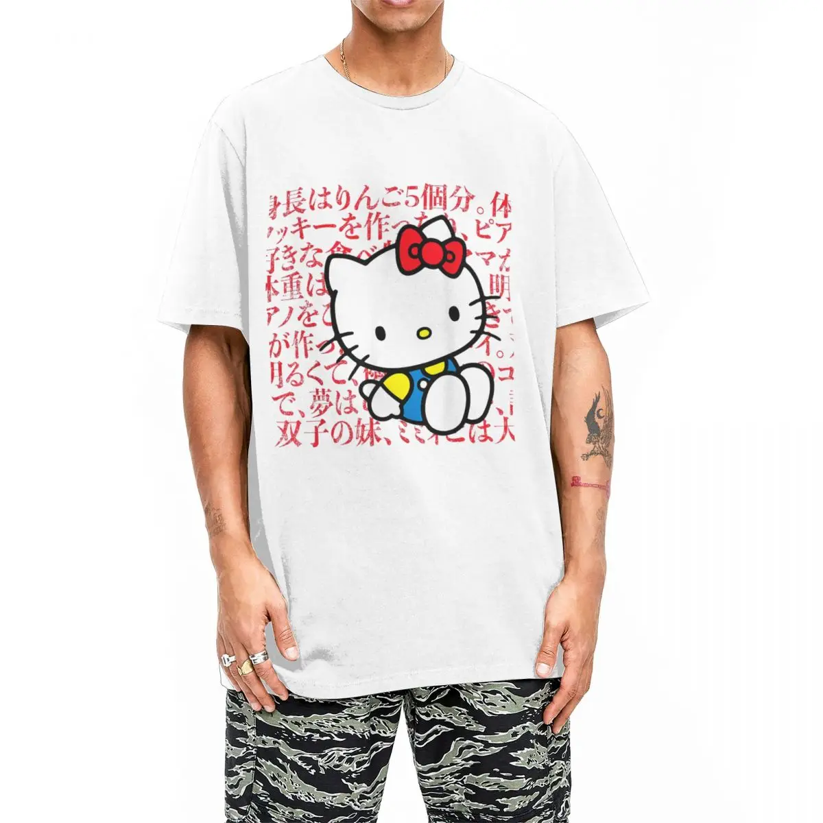 Men Women's T-Shirt Hello Kitty Kanji Japanese Biography 100% Cotton Tee Shirt Short Sleeve T Shirts O Neck Clothing Gift Idea