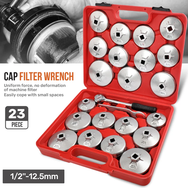 

​Hi-Spec 23PC Cap Filter Wrench Set for Auto with Special Spanner CR-V Oil Filter Removal Tool Kit in Storage Case​​ Hand Tools