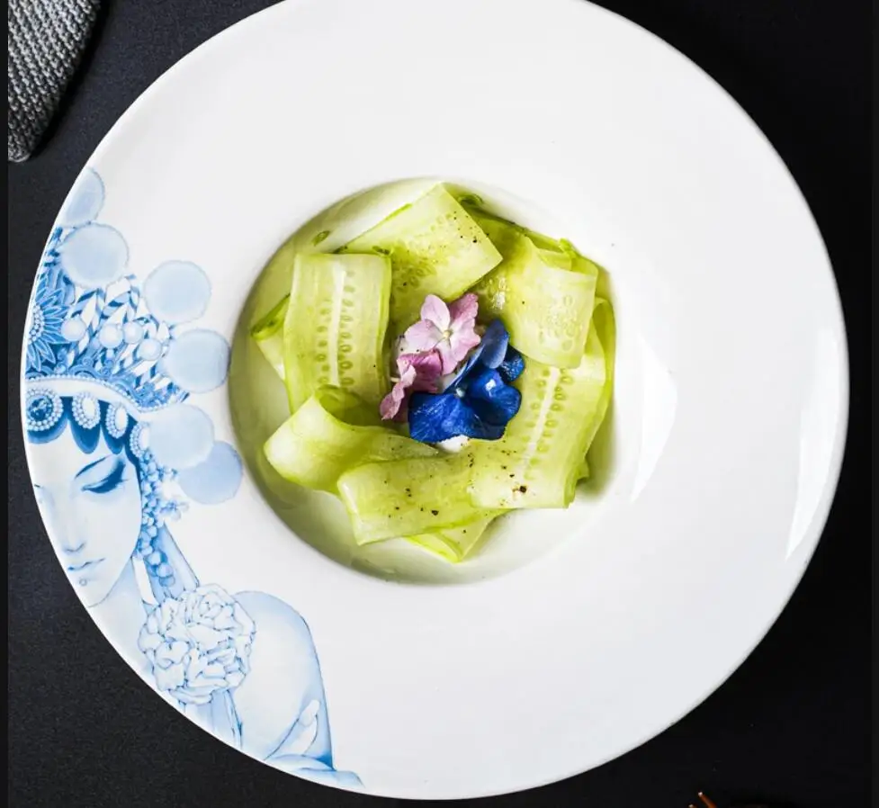 

Peking Opera Huadan Pattern Dinner Plate Ceramic Straw Hat Restaurant Main Course Steak Chinese Household Tableware