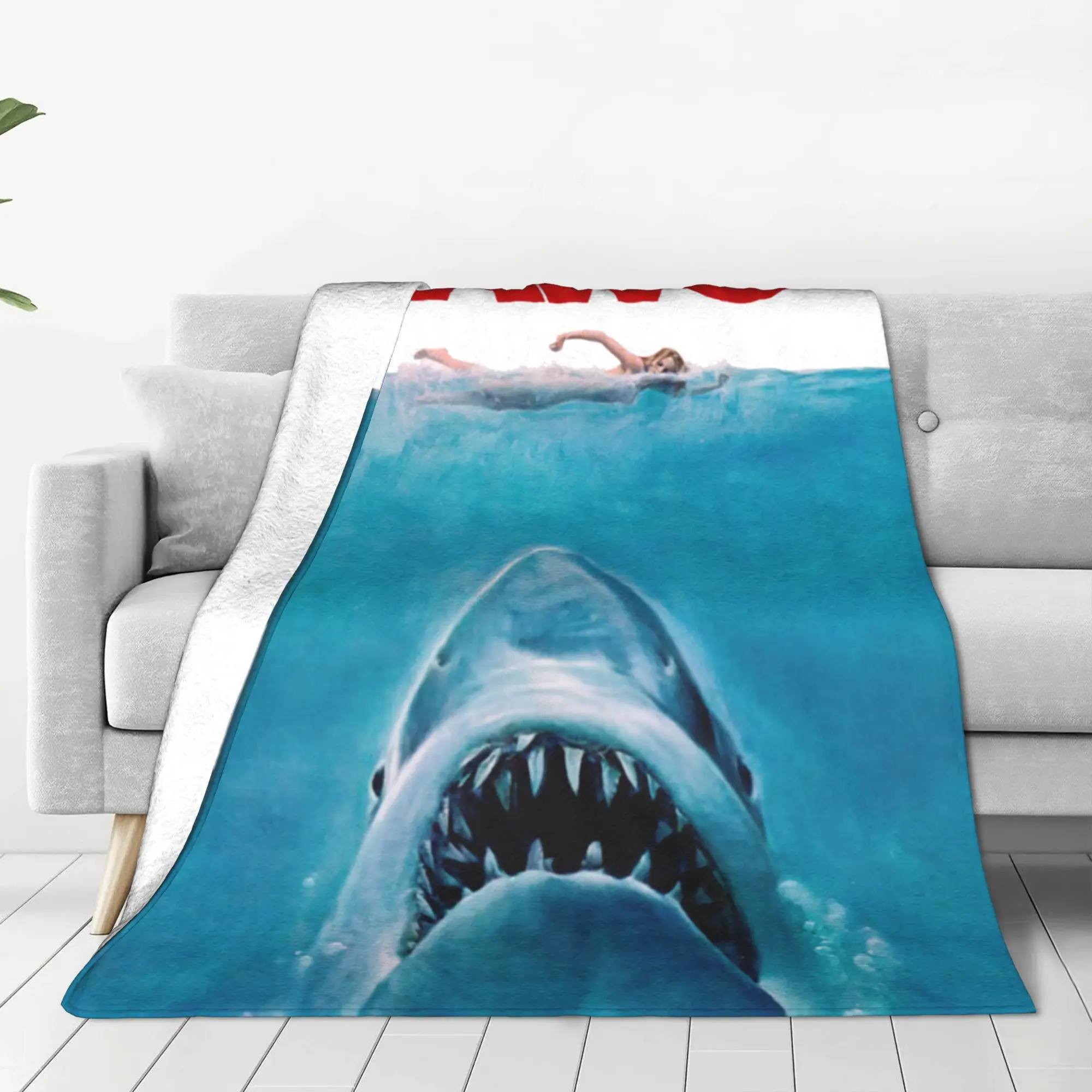 Jaws Original Movie Blanket Warm Cozy Fluffy Retro Throw Blankets for Sofa 50x60 Inch Multiple Sizes Rug Piece