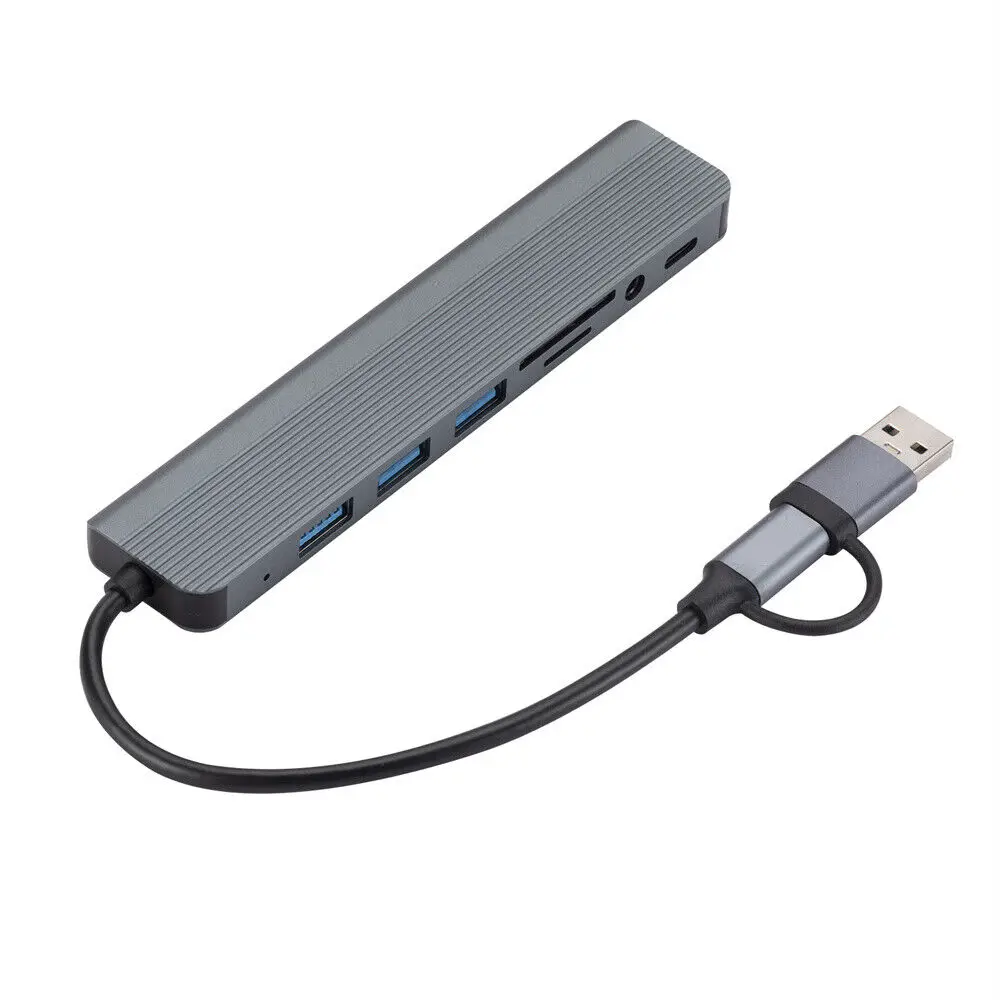 USB 3.0 Slim USB C USB C HUB 8 في 1 محول متعدد المنافذ من النوع C لأجهزة الكمبيوتر المحمولة