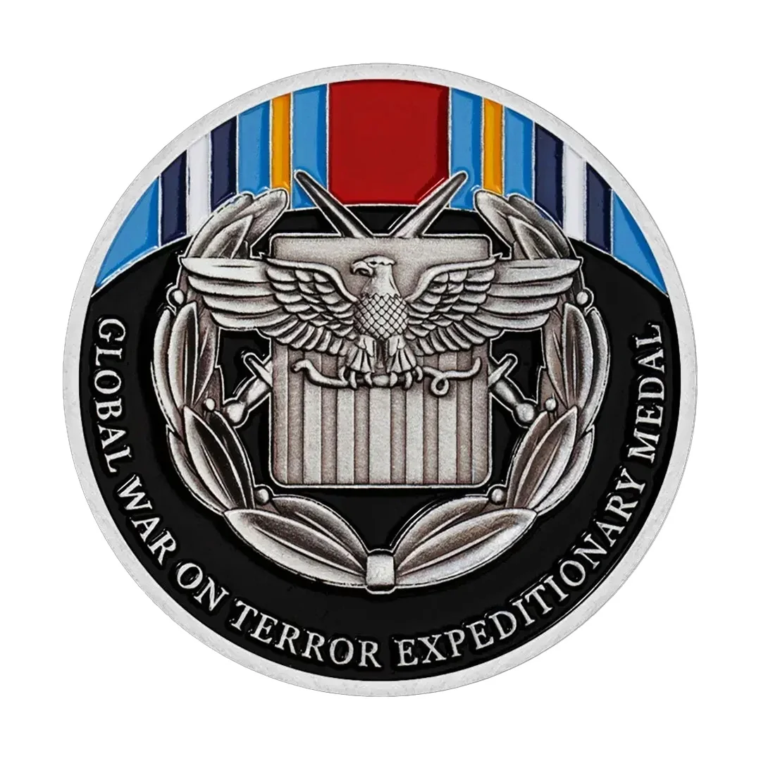 US Military Silvery Plated Global War Collection Coins Terror Expeditionary Medal Challenge Coin