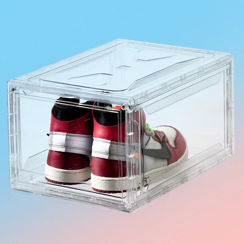 

1PCS Fully Transparent PET Thickened Shoe Box with Free Stacking Magnetic Front Opening and Side Opening Shoe Box