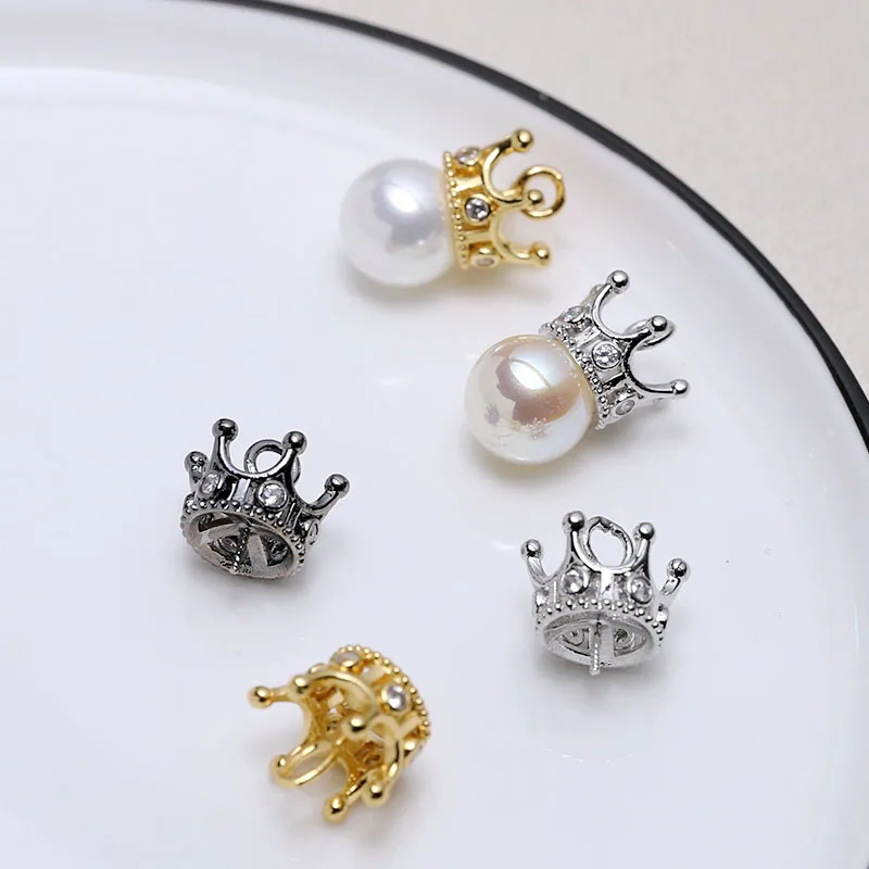 6pcs Diy Jewelry Accessories Copper Wrap Gold Color Set Zirconium Crown Pin Pearl Tower Witch Baroque Handmade Beads Charms