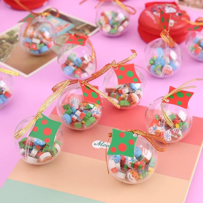 

20pcs Cute Christmas Ball Pencil Erasers Kawaii Mini Rubber Erasers Korean Stationery Cute Kids Gifts School Office Supplies