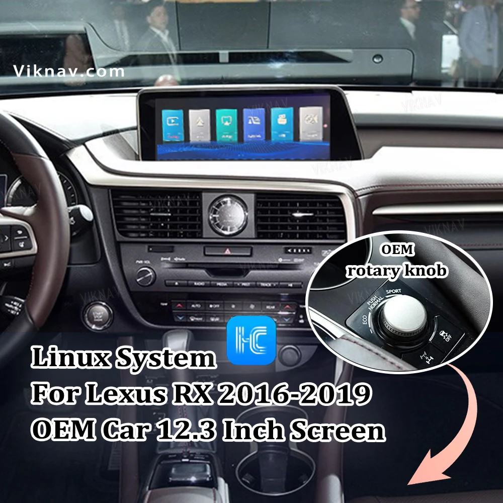 Viknav Fit For Original Car 12.3 Inch Screen Linux System For Lexus RX 2016-2019 rotary knob Wireless Apple CarPlay Android Auto