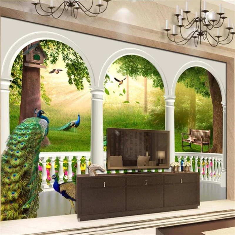 

Custom Wallpaper Fantasy 3D Forest Peacock Bird Nest Palace Garden Papel de parede Background Wall Living Room Bedroom Wallpaper