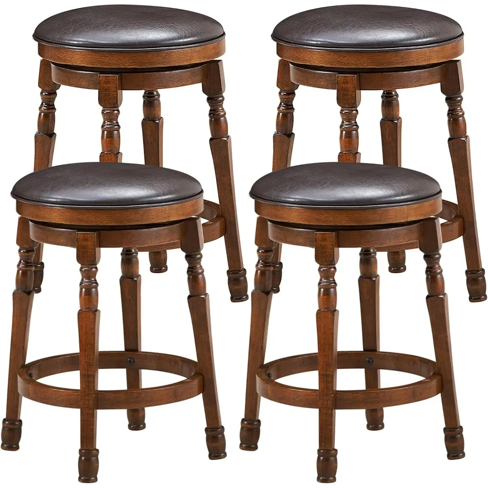 

Bar Stools Set of 4 Swivel Barstools 24 Inch Counter Height Bar Stools Backless Sturdy Solid Wood Chairs with Soft Faux Leather