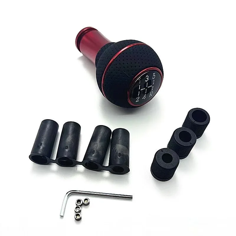 

5R 5 Speed Car AT MT Red Aluminum Gear Shift Knob Leather Lever Shifter Stick Manual Gear Head Lever Headball Aluminum Knobs