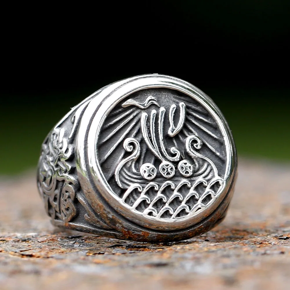 2023 New Design Stainless Steel  Warrior Odin ship ringAmulet Jewelry Fashion Punk High Quality Jewelry for gift free shipping