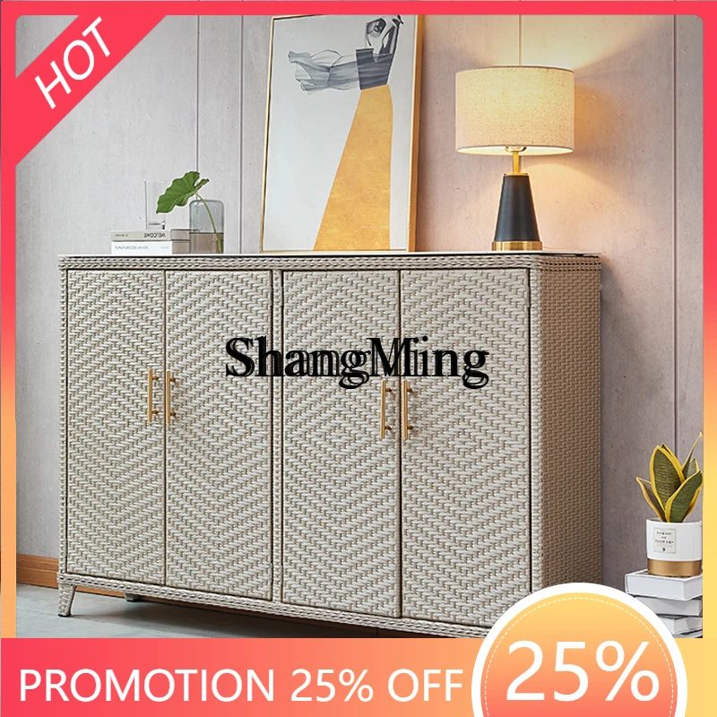 

FG rattan balcony multi-functional locker modern simple storage door finishing cabinet