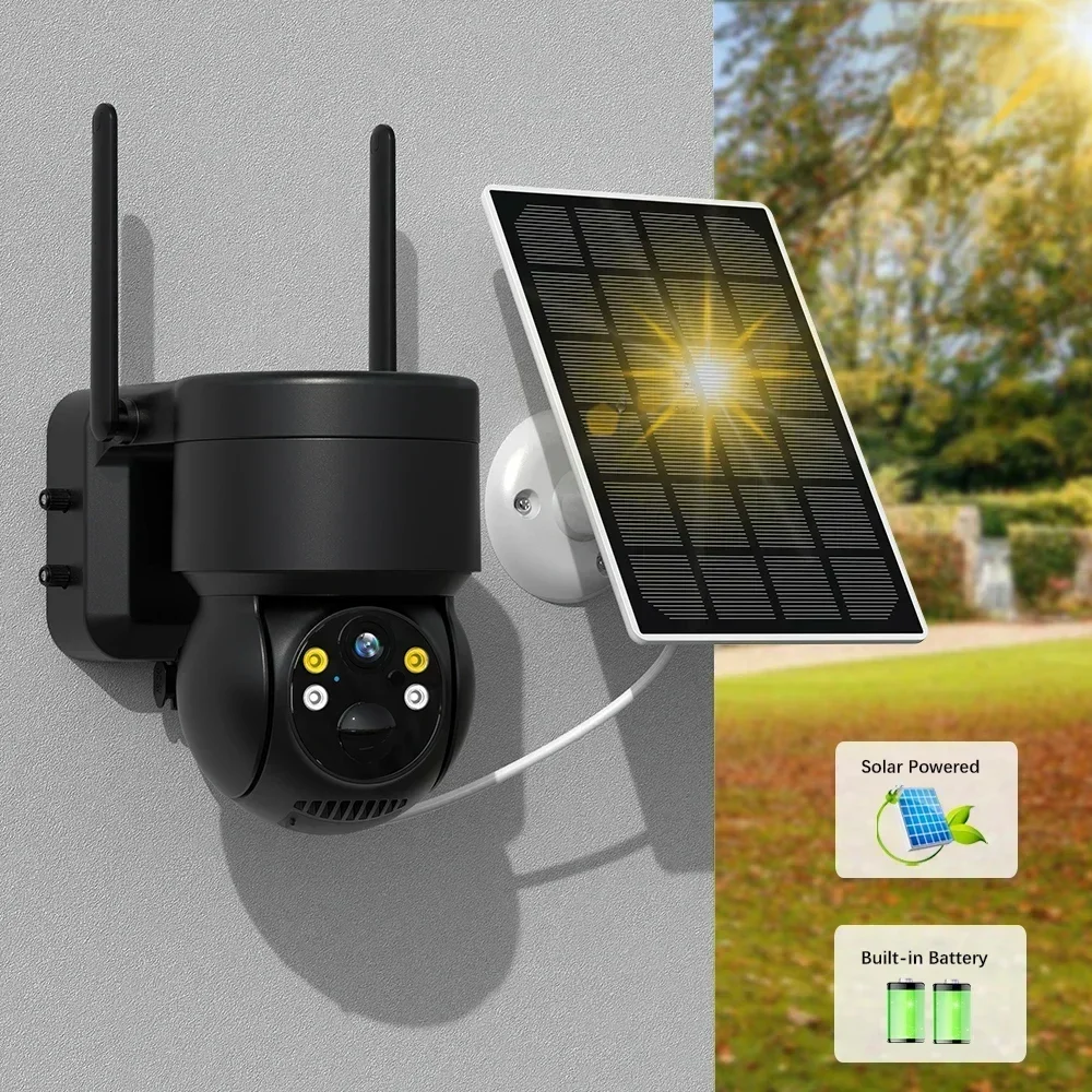 Battery PIR Human Alarm Built-in 7800mAh Recharge iCsee Wireless Solar Wifi PTZ IP Camera Outdoor 4MP HD Camera With Solar Panel