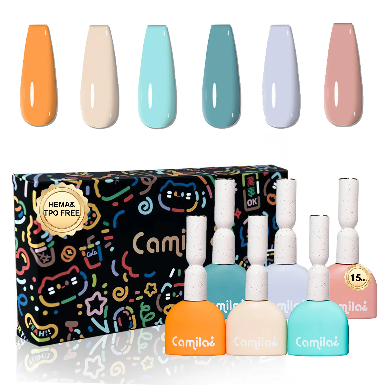 カミラ-6個入り-15ml-hema-tpoフリー-マカロンカラーシステム-ネイルポリッシュキット-ソークオフジェルポリッシュ-マニキュアサロン-女性用-mセット