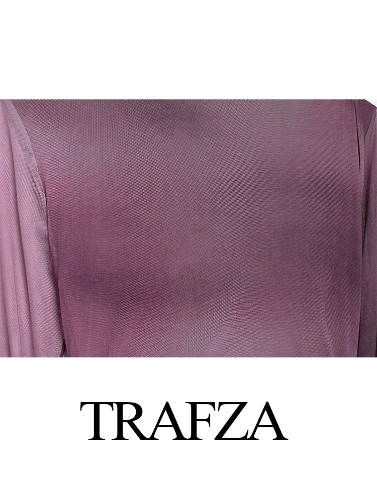 TRAFZA-Robe en Tulle Plissée pour Femme, Tenue Simple, Élégante, avec Fermeture Éclair, Manches sulf, Décontractée, en Maille