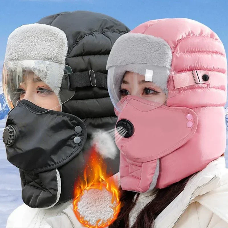 Outdoor Winter Fashion Warm Hat Men Winter Thicken Ski Hats for Women Windproof Hood Hat Cycling Cap Balaclava with Goggles