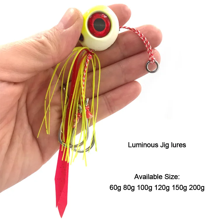 Luminous Inchiku Jigging Lures 3D Eyes Lead Jig Head Tai Rubber Saltwater Skirt 60g 80g 100g 120g 150g 200g Boat Fishing Baits