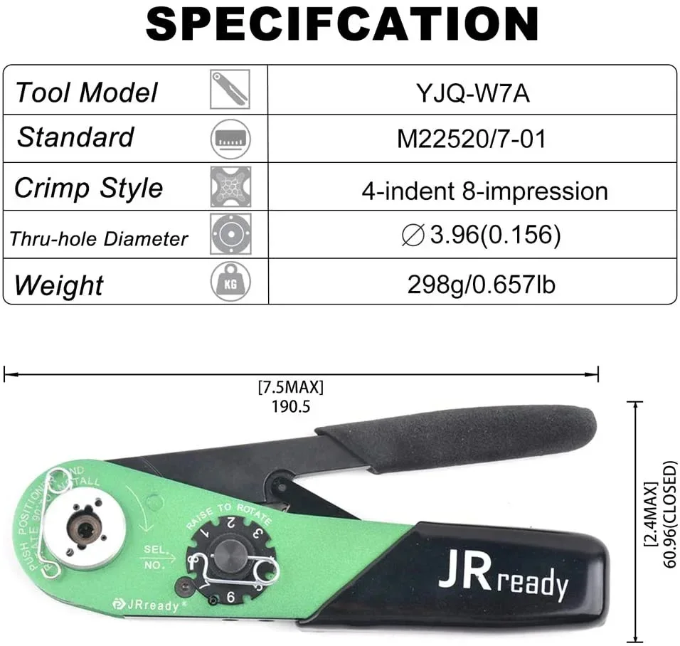 JRready ST2011 Tool Set: YJQ-W7A Crimping Plier & 86-37 Positioner 16-28 AWG (1.32mm²-0.08mm²) for Most of the Miniature